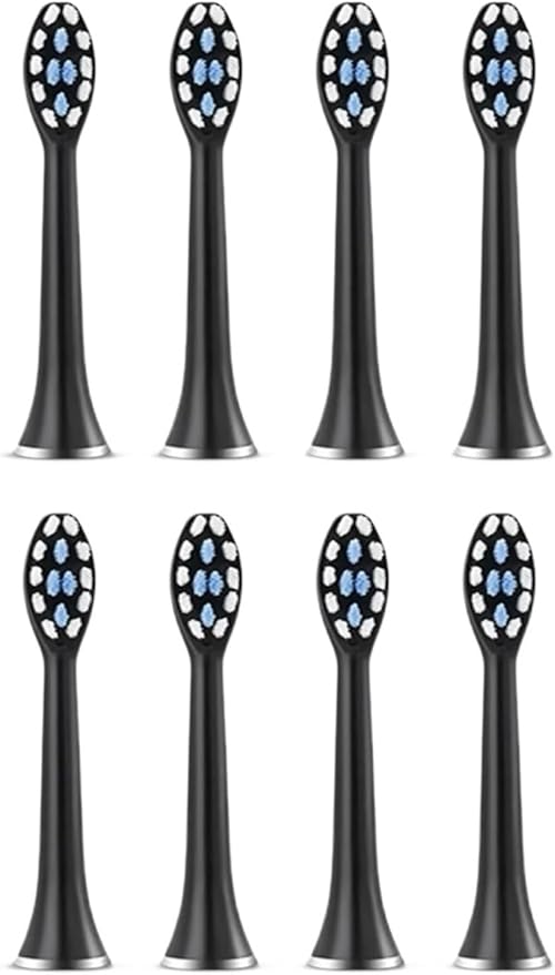 8pcs Replacement Toothbrush Heads Compatible for RL010 Accessories Nozzles Bristles(8PCS Black)
