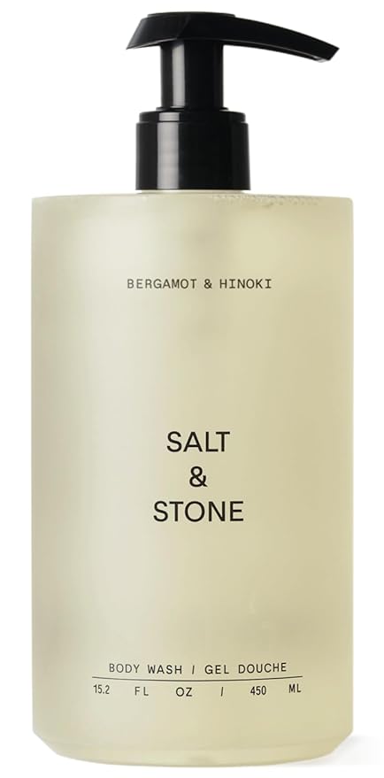 Salt &amp Stone Body Wash with Antioxidants for Deep Moisture | For Women &amp Men Sulfate Paraben &amp Dye Free Leaving Skin Soft and Hydrated | Bergamot &amp Hinoki 15.2 fl oz