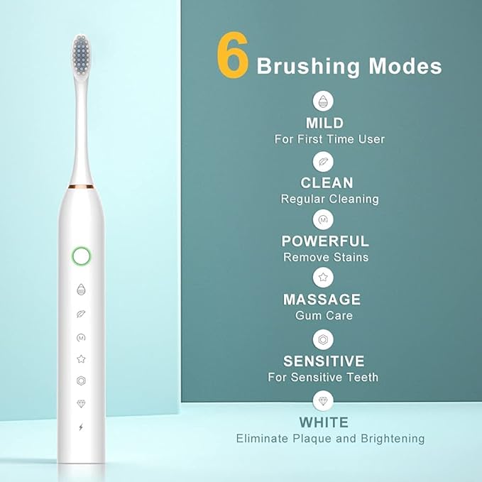 2 Pack Electric Toothbrush for Adults with 8 Brush Heads 6 Modes 42000vpm Sonic Electric Toothbrush Black+Pink