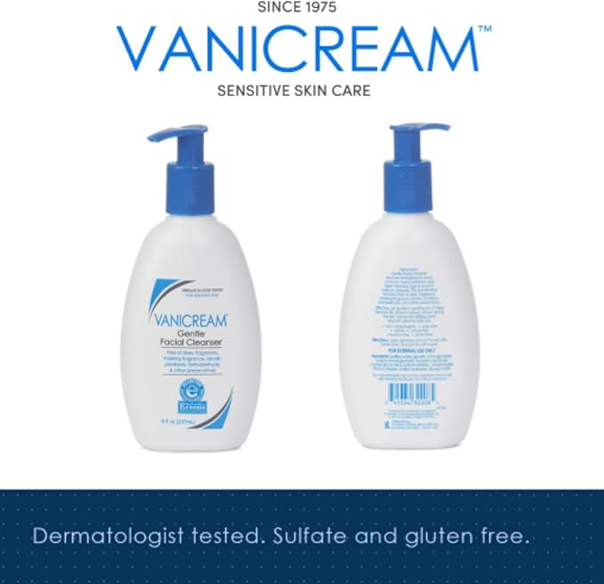 Vanicream Shampoo (12 Fl Oz) Gentle Facial Cleanser with Pump Dispenser (8 fl oz) Gentle Body Wash (12 Ounce) Bundle