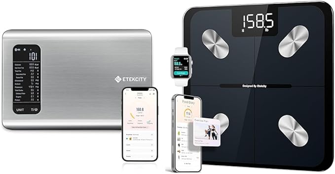 Etekcity Smart Food Nutrition Scale 11 Pounds-Large 304 Stainless Steel &amp Smart Scale for Body Weight Accurate to 0.05lb (0.02kg) Digital Bathroom Weighing Machine 400lb
