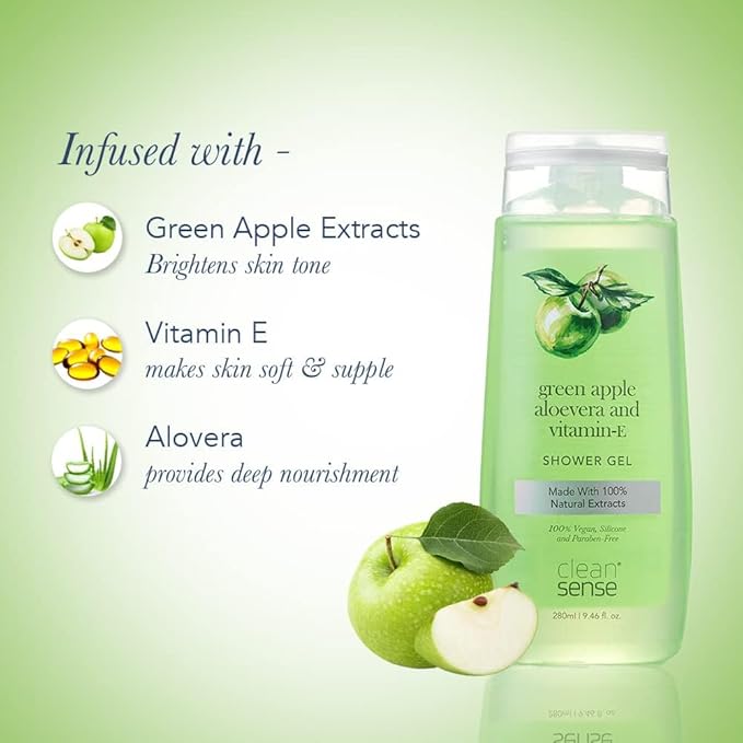 Gentle Shower Gel for Men and Women | Pampering Care with Refreshing fraganance | Body wash For Soft Smooth &amp Clear Skin | 280 ml - Green Apple
