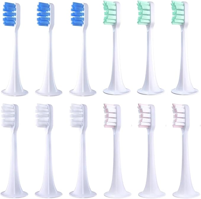 Compatible for 12pcs T300/500 Replacement Brush Heads Toothbrush Soft Bristle Suitable Nozzles(12pcs 4colors)