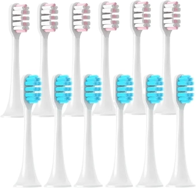 12PCS Replacement Brush HeadsCompatible for XIAOMI MIJIA T300/T500/T700 Electric Tooth Soft Bristle Caps Vacuum Package Nozzles(6Pink6BlueL)