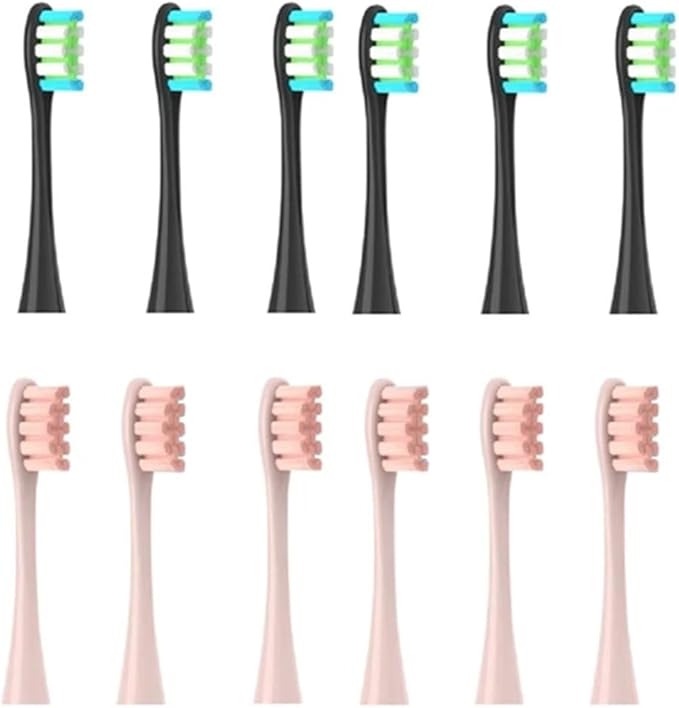 12PCS Replacement Tooth Brush Heads Compatible for X/X PRO/ Z1/ F1/ One/Air 2 /SE Sonic Soft Electric Toothbrush Cleaning(6 Black 6 Pink)