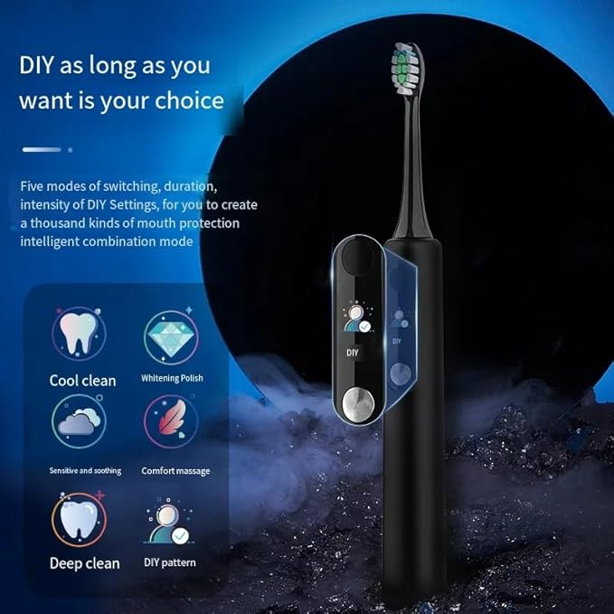 NB-1 LCD Screen Electirc Toothbrush5 Modes 5 intensities &amp DIY ModeRechargeable Sonic Electric Power Toothbrush for AdultBlack