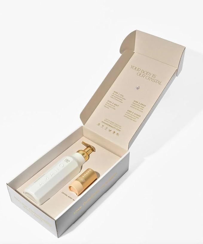 Crystal Body Wash Starter Kit - Luxury Foaming Body Wash with Reusable Bottle &amp Body Wash Vegan Sulfate-FreePhthalate-Free - Glowing and Smoother Skin in 30 DAYS (AMBER Vanilla)