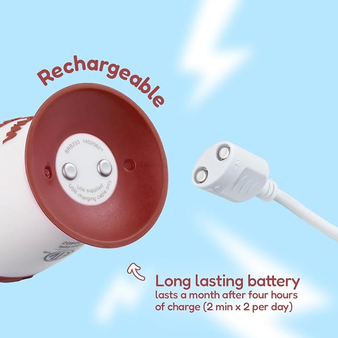 BrushBaby - WildOnes - Kids Rechargeable Electric Toothbrush Ages 0-10 - Monkey Design with Flashing Lights - DeepClean Bristles for Superior Cleaning - 2 Replacement Brush Heads 1 USB Cable