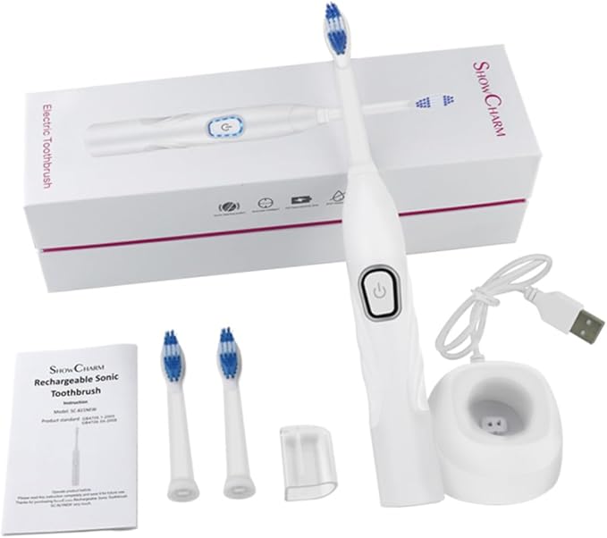 Ciieeo Electric Toothbrush USB Charging Vibration Sonic Toothbrush with Soft Bristles Waterproof for Home Use White