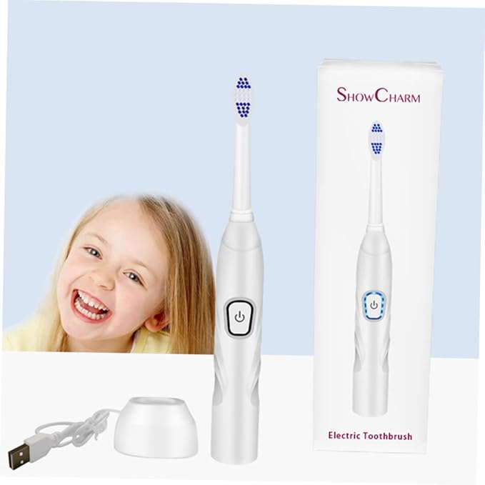 Veemoon Electric Toothbrush for USB Charging Sonic Vibration Bristle Toothbrush White Set Suitable for Boys and Home Oral Care