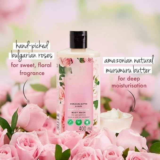 Murumuru Butter &amp Rose Moisturising Body Wash I Liquid Shower Gel I Sulfate Free Paraben Free 400 ml