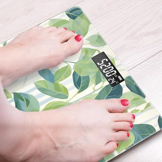 Digital Scale for Body Weight Highly Precision Bathroom Weight Scale 400 lbs with Backlit Display Personalized Scale for Home-Pattern of Leaves and Vines Green with Blue Stripes