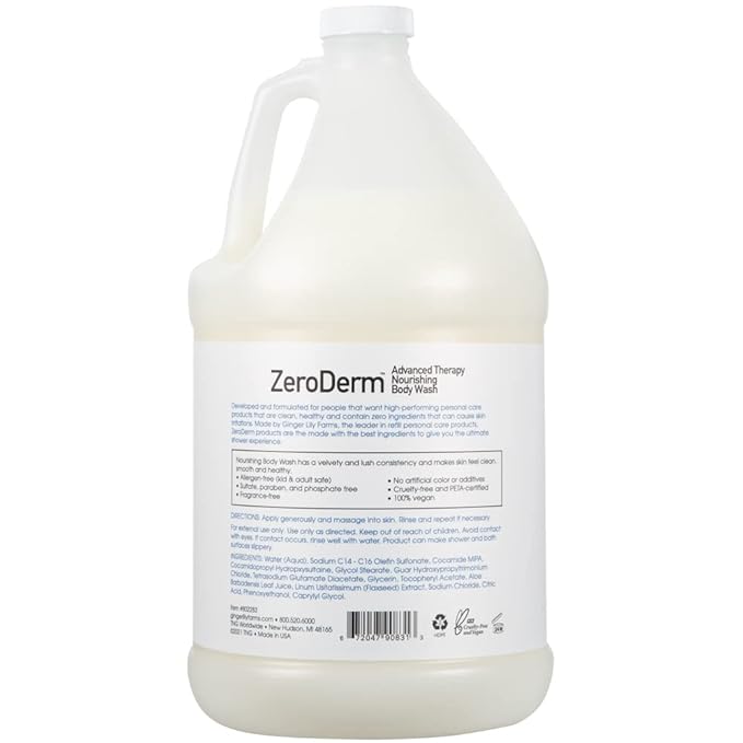 Ginger Lily Farms Botanicals ZeroDerm Advanced Therapy Nourishing Body Wash 100% Vegan &amp Cruelty-Free Fragrance Free 1 Gallon Refill (Pack of 4)