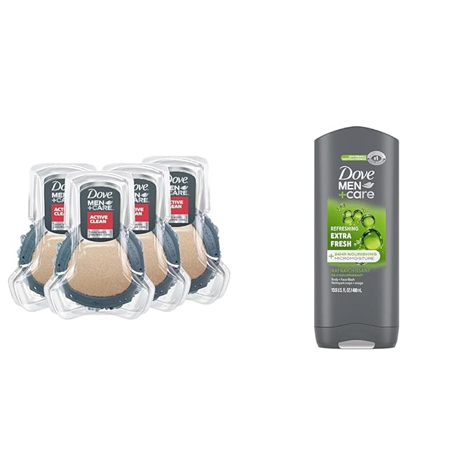 DOVE MEN + CARE Shower Tool For Stronger Healthy-Feeling Skin Active Clean Scrubs Body Wash and Face For Fresh Healthy-Feeling Skin Extra Fresh Cleanser That Effectively