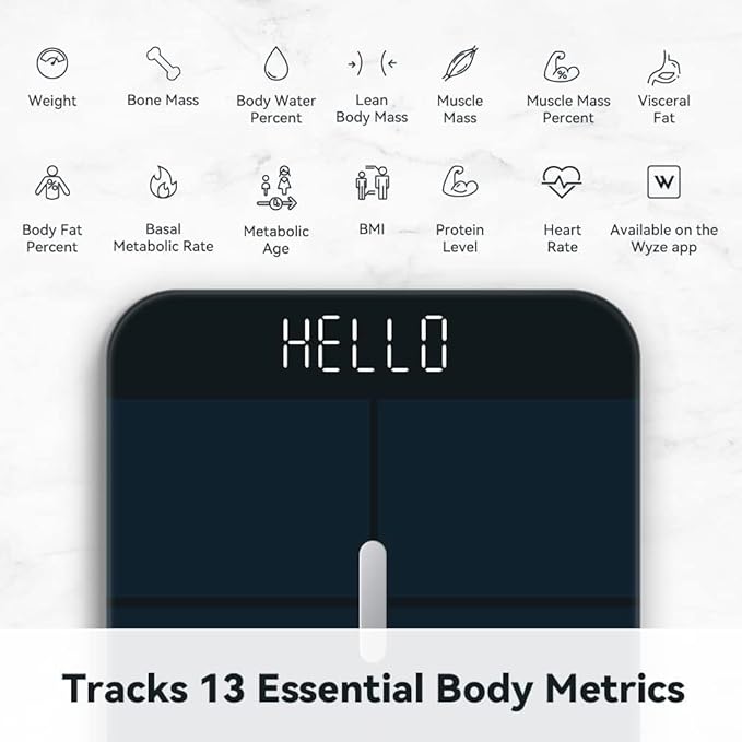 Wyze Smart Scale X - Digital Bathroom Scale for Body Weight BMI Body Fat Muscle Mass Heart Rate Monitor | Sync with Health Apps | Body Composition Analyzer for People Baby &amp Pet 400 lbs (Nav