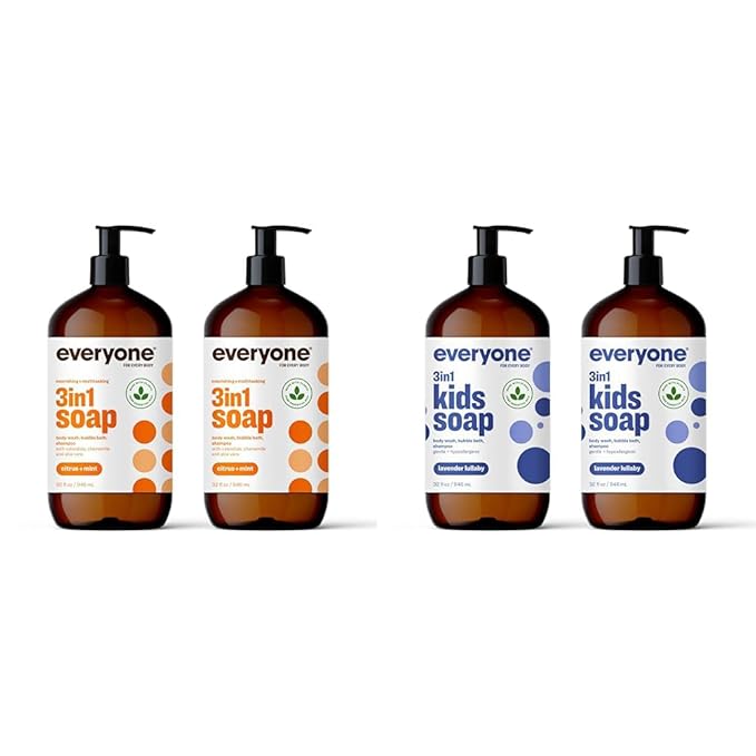 Everyone 3-in-1 Soap Body Wash Bubble Bath Shampoo 32 Ounce (Pack of 2) &amp 3-in-1 Kids Soap Body Wash Bubble Bath Shampoo 32 Ounce (Pack of 2) Lavender Lullaby