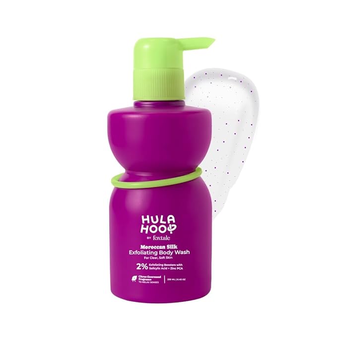 H.u.l.a Hoop Exfoliating Body Wash by F.oxtale | 2% Salicylic Acid + Zinc PCA | Reduces Body Acne Strawberry Legs &amp Tan | Exfoliates &amp Moisturizes to Reveal Smooth &amp Bump-free Skin | 250m