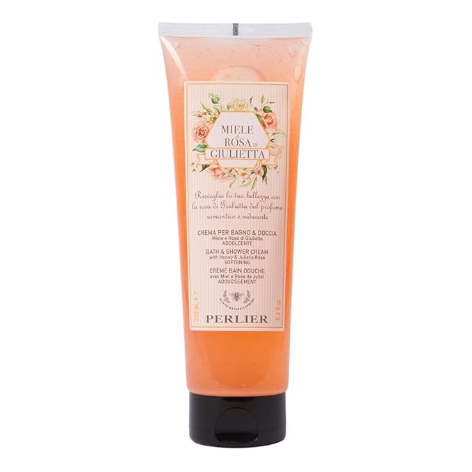 Perlier Miele &amp Rosa di Giulietta Bath and Shower Cream 8.4 fl oz Peach/black