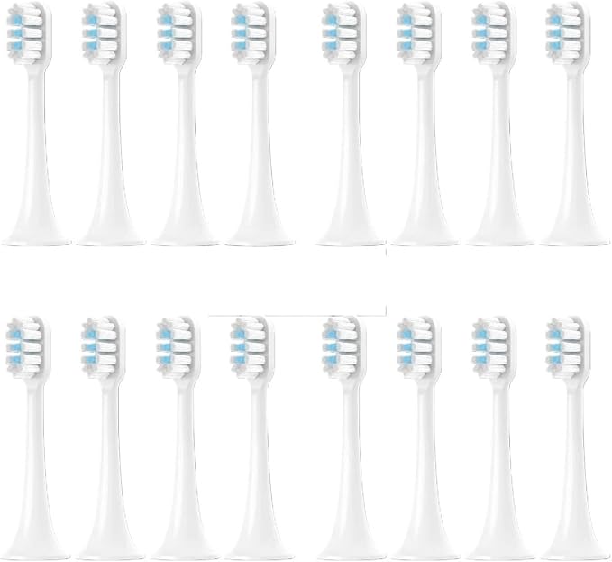 Replacement Brush Head Compatible with XIAOMI MIJIA T300/T500/T700 Sonic Electric Toothbrush Heads Soft Bristle Nozzle Deep Clean(16 pcs White Blue)