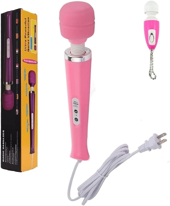 Body Massager Handheld Vibrating Powerful Electric Back Massage for Woman Sports Recovery Muscle Aches Pain Shoulder Leg Foot Long Handle Tool and Small Toy (Pink Big and Pink Mini Toy)