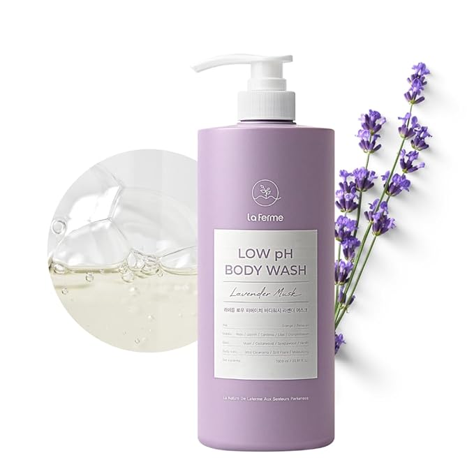 laferme Low pH balanced Gentle Korean Body Wash with Natural &amp Organic Ingredients Hypoallergenic for Sensitive Skin Moisturizing &amp Hydrating for Dry Skin For Women &amp Men 33 Fl Oz Lav