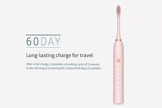 Electric Toothbrush for Adults Rechargeable Cordless Power Toothbrush with 6 Modes 4 Brush Heads 2-Min Timer Electric Tooth Brush Adult Black White Pink (Pink 1 Handle 4 Heads)