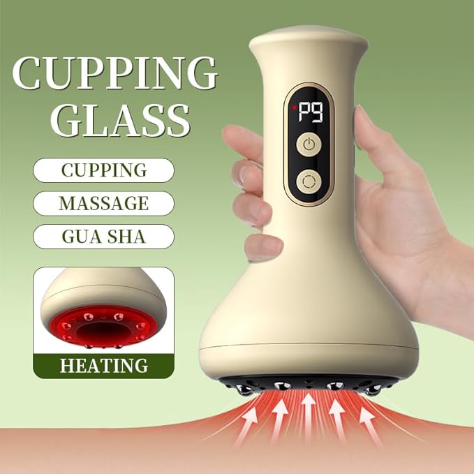 Lymphatic Cupping Device Handheld Electric Cupping Massager 9 Adjustable Suction Levels with Heat – Anti Cellulite Massage Tool for Back Legs Arms Portable Deep Tissue Muscle Relaxation