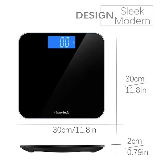 Innotech® Digital Bathroom Scale with Easy-to-Read Backlit LCD (Black)