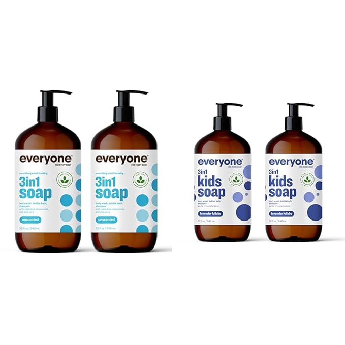 Everyone 3-in-1 Soap Body Wash Bubble Bath Shampoo 32 Fl Oz (Pack of 2) &amp 3-in-1 Kids Soap Body Wash Bubble Bath Shampoo 32 Ounce (Pack of 2) Lavender Lullaby
