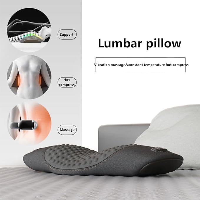GDSAFS 3 in 1 Back Massager Soothe 3 in 1 Back Massager for Sciatica Heated Vibration Traction Memory Foam Pillow Relieve Neck &amp Back Discomfort Adjustable Height for Bed&ampChair (1*Grey)