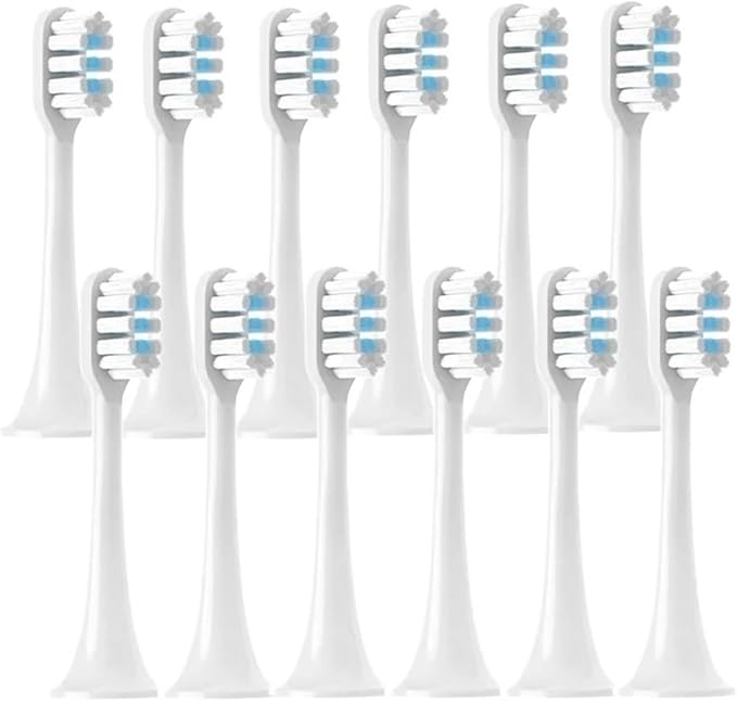 12PCS Replacement Brush HeadsCompatible for XIAOMI MIJIA T300/T500/T700 Sonic Electric Toothbrush Soft Bristle Caps(12WhiteBlue)