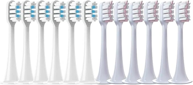 12PCS Compatible for XIAOMI MIJIA T300/T500/T700 Replacement Brush Heads Sonic Electric Tooth Soft Bristle Caps Vacuum Package Nozzles(6Pink6WhiteBlue)