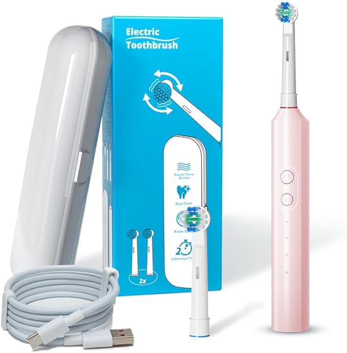 Rotating Electric Toothbrush Fully Waterproof Couples Version (PinkOne Size)
