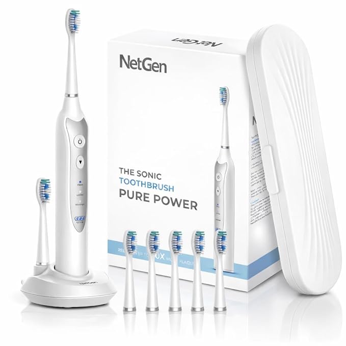 Sonic Electric Toothbrush with 5 Toothbrush Replacement Heads travel case 3 Brushing Modes &amp 2 Minutes Built-in Timer Travel Toothbrushes with Inductive Charging Rechargeable toothbrush | Whit