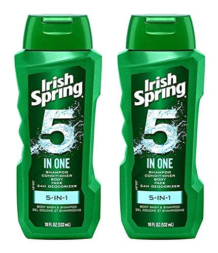 Irish-Spring 5-in-1 Shampoo Conditioner Body Wash Face Wash and Deodorizer 18 oz (Pack of 4)