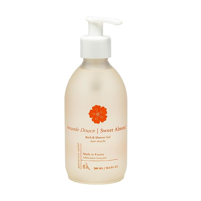Provence Sante Cleansing Bath &amp Shower Gel - Moisturizing Almond Oil Body Wash for Dry Skin - Nourishing Warm Sweet Almond Scent - Made in France - 10.2 Oz