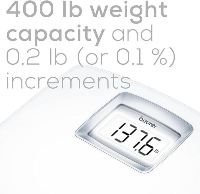 Beurer PS25 Digital Bathroom Scale for Body Weight – 400lb Capacity Auto-Calibrate XL Backlit Display – Glass Precise and Accurate Body Scale