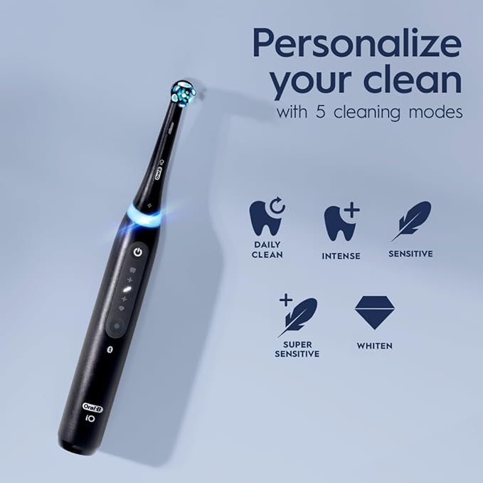 Oral-B iO Series 5 Ultimate White Rechargeable Electric Toothbrush with Visible Pressure Sensor 2 Minute Timer 5 Cleaning Settings 1 Replacement Toothbrush Heads and Travel Case White