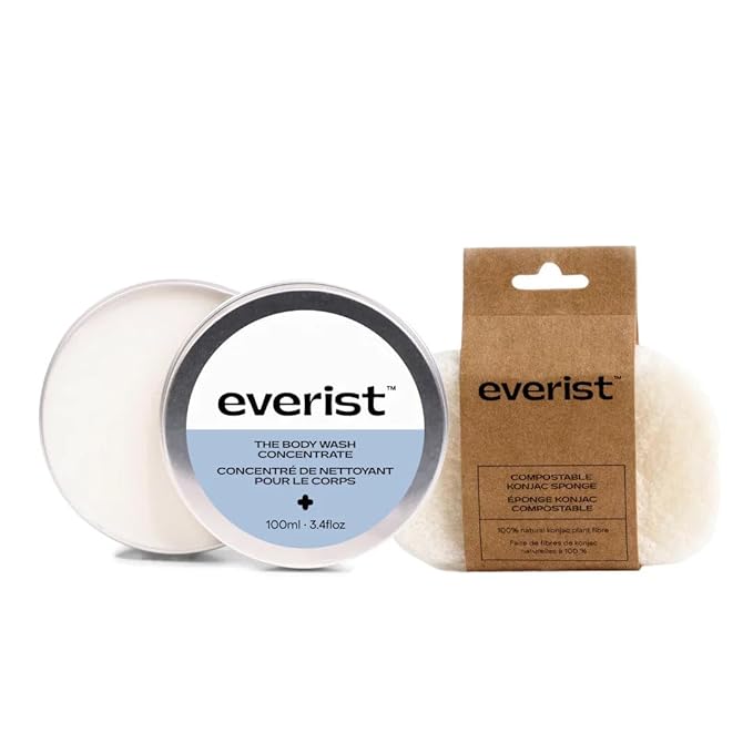Everist The Hydrating Body Duo Bundle Tin The Body Wash Concentrate Tin 3.4 fl oz The Compostable Konjac Sponge