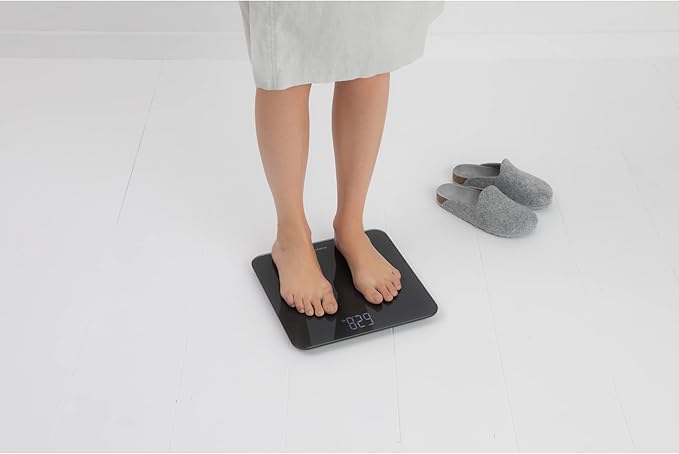 Brabantia Renew Digital Bathroom Weighing (Dark Gray) Battery-Powered Personal Body Weight Scales with Backlit LED Display