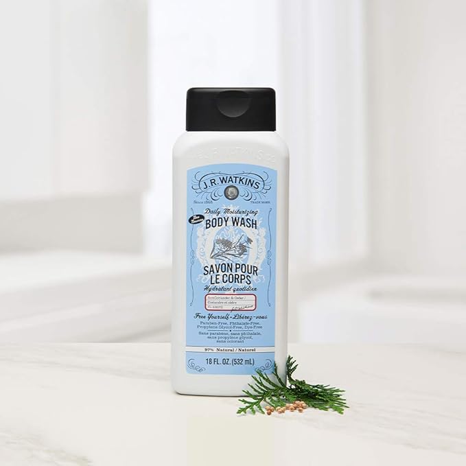 JR Watkins Natural Daily Moisturizing Body Wash Coriander &amp Cedar 6 Pack Hydrating Shower Gel for Men and Women Free of SLS USA Made and Cruelty Free 18 fl oz