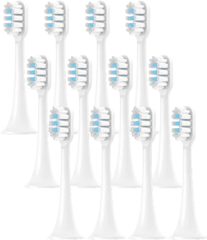Replacement Brush Head Compatible with XIAOMI MIJIA T300/T500/T700 Sonic Electric Toothbrush Heads Soft Bristle Nozzle Deep Clean(12 pcs White Blue)