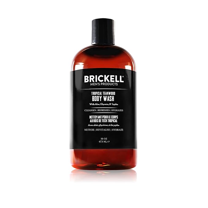 Brickell Men's Invigorating Body Wash for Men Natural and Organic Deep Cleaning Shower Gel with Aloe Glycerin and Jojoba Sulfate Free Scented (Tropical Teakwood 16 oz)