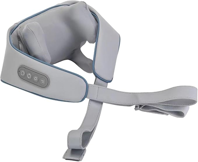 Electric Neck Massager with Heating Function and 6 Massage Attachments for Adults Blue Gray