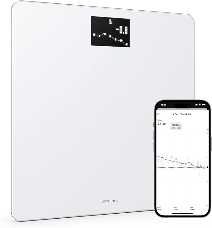 Withings Body - Digital Wi-Fi Smart Scale with Automatic Smartphone App Sync BMI Multi-User Friendly with Pregnancy Tracker &amp Baby Mode