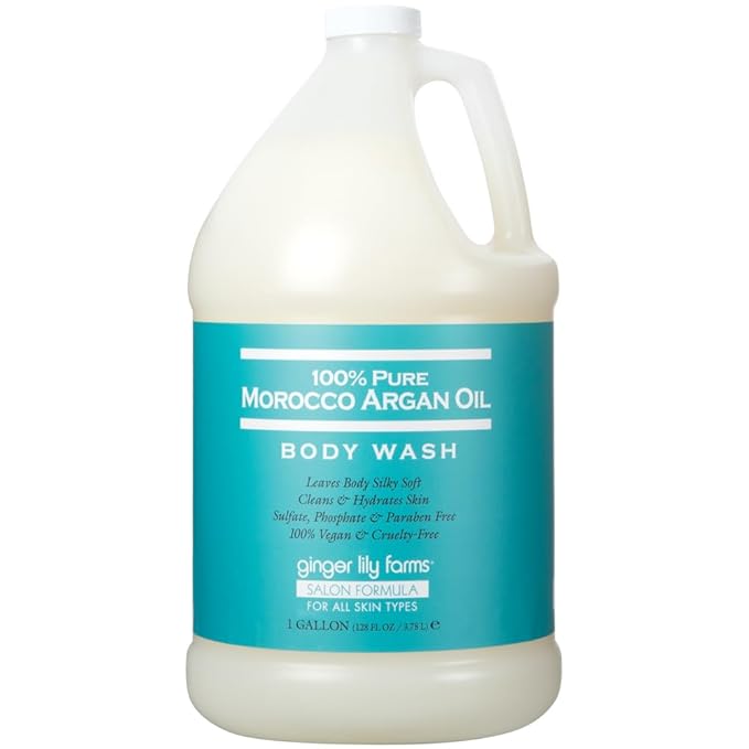 Ginger Lily Farms Salon Formula 100% Pure Morocco Argan Oil Body Wash for All Skin Types 100% Vegan &amp Cruelty-Free 1 Gallon Refill (Pack of 4)
