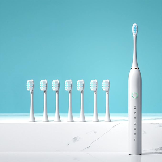 Generic Electric Toothbrush with 8 Brush Heads &amp 6-Speed Rechargeable Electric Powered Toothbrush for Adults Smart Powerful Electric Toothbrush White