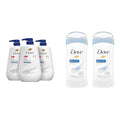 Dove Body Wash with Pump Deep Moisture For Dry Skin Moisturizing Skin Cleanser Pack of 3 Invisible Solid Antiperspirant Deodorant Stick for Women Original Clean 2 Count
