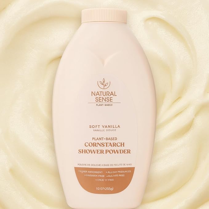Natural Sense Plant-Based Cornstarch Shower Powder Soft Vanilla Talc-Free 10 oz