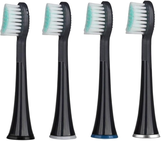 D901/D902 4pcs White Rubberied Replacement Toothbrush Heads with CapsCompatible for D01/D02 Electric(Black)
